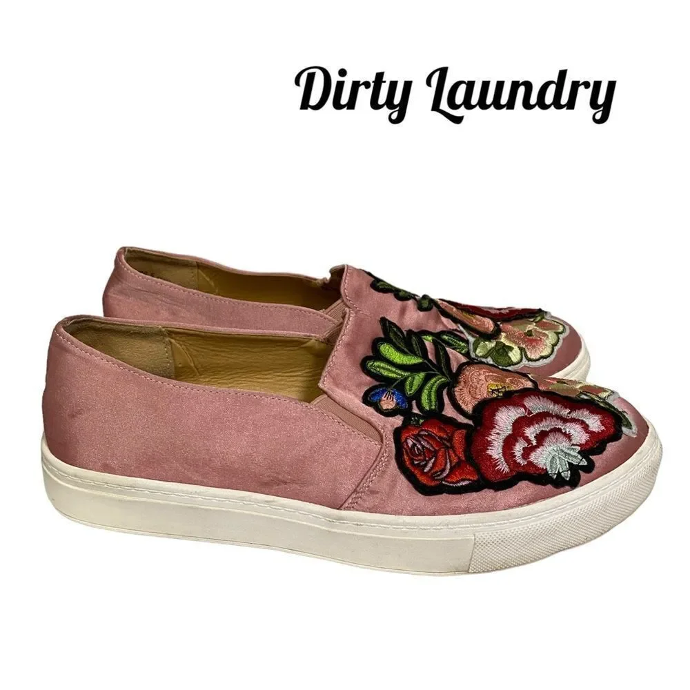 Dirty Laundry Women's Pink Embroidered Slip-On Sneakers Loafers 8